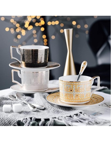 Ceramic Coffee Tea Mugs and Saucer Set Bone China Ceramic Northern Europe Espresso Cups Luxurious Beverage Coffee Mug (Gold As Shown)