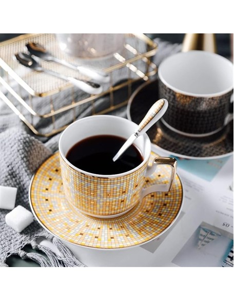Ceramic Coffee Tea Mugs and Saucer Set Bone China Ceramic Northern Europe Espresso Cups Luxurious Beverage Coffee Mug (Gold As Shown)