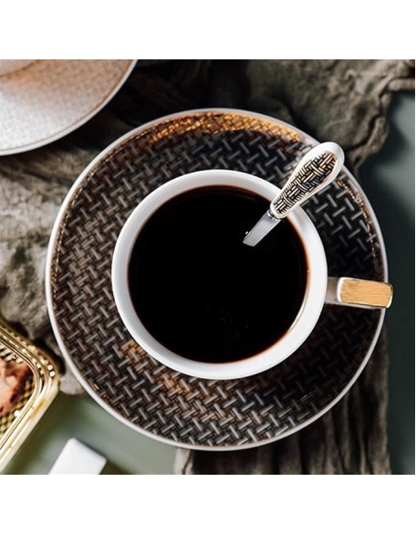 Ceramic Coffee Tea Mugs and Saucer Set Bone China Ceramic Northern Europe Espresso Cups Luxurious Beverage Coffee Mug (Gold As Shown)