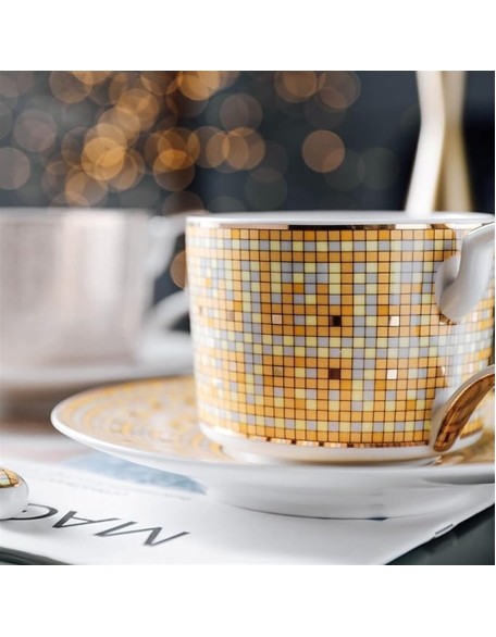 Ceramic Coffee Tea Mugs and Saucer Set Bone China Ceramic Northern Europe Espresso Cups Luxurious Beverage Coffee Mug (Gold As Shown)