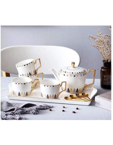 Court Style Ceramic Tea Set European Creative Gold Handle Home Set Coffee Set Cup Tray with Spoon