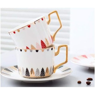 Court Style Ceramic Tea Set European Creative Gold Handle Home Set Coffee Set Cup Tray with Spoon