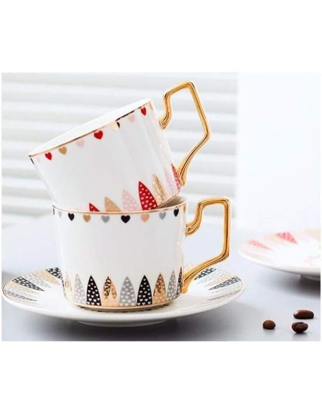 Court Style Ceramic Tea Set European Creative Gold Handle Home Set Coffee Set Cup Tray with Spoon