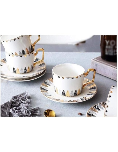 Court Style Ceramic Tea Set European Creative Gold Handle Home Set Coffee Set Cup Tray with Spoon