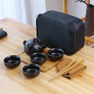 Ceramic Teapot Kettle Gaiwan Chinese Travel Ceramic Teacup Pu'er Tea Pot Portable Tea Set (White 21 * 9 * 14.5cm) (Black 21 * 9 * 14.5cm)
