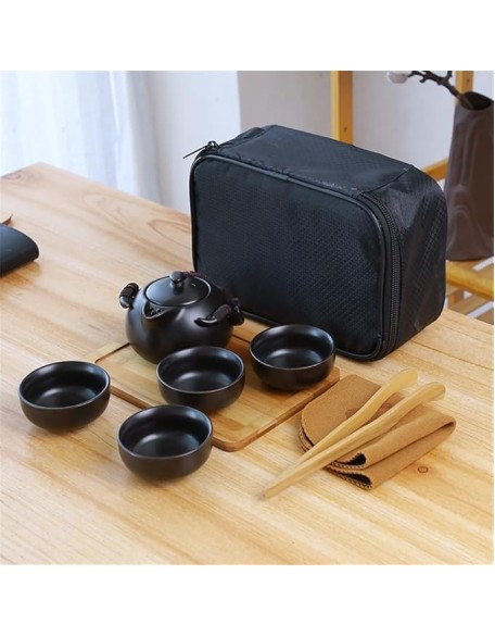 Ceramic Teapot Kettle Gaiwan Chinese Travel Ceramic Teacup Pu'er Tea Pot Portable Tea Set (White 21 * 9 * 14.5cm) (Black 21 * 9 * 14.5cm)