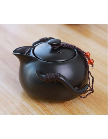 Ceramic Teapot Kettle Gaiwan Chinese Travel Ceramic Teacup Pu'er Tea Pot Portable Tea Set (White 21 * 9 * 14.5cm) (Black 21 * 9 * 14.5cm)