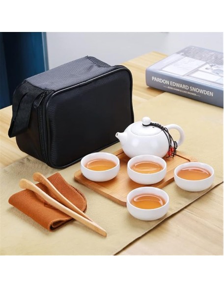 Ceramic Teapot Kettle Gaiwan Chinese Travel Ceramic Teacup Pu'er Tea Pot Portable Tea Set (White 21 * 9 * 14.5cm) (Black 21 * 9 * 14.5cm)