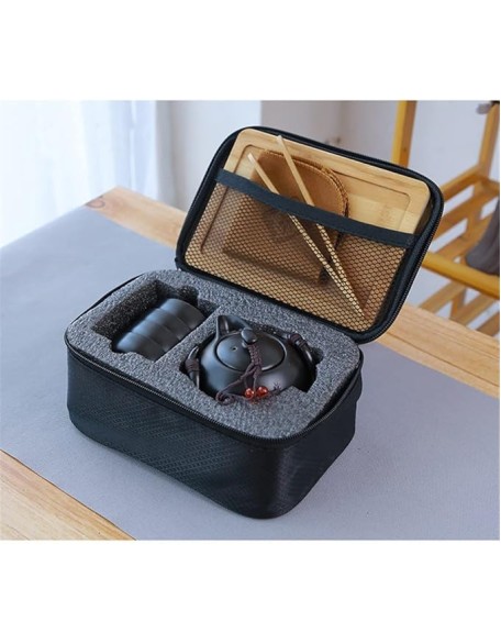 Ceramic Teapot Kettle Gaiwan Chinese Travel Ceramic Teacup Pu'er Tea Pot Portable Tea Set (White 21 * 9 * 14.5cm) (Black 21 * 9 * 14.5cm)
