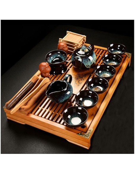 Tea Set, Chinese Tea Set teapot Set gongfu Tea Set Tea Pot Set Buddha Statue Kungfu Tea Set,Japanese Gongfu Tea Set-Ceramic Teapot and Teacup and Saucer, Tea Holder, with a Portable Travel Bag (I)