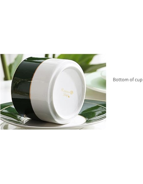 European Style Tea Cup Set Tea Cups and Saucers Sets of 4 Espresso Cups with Gold Trim Porcelain 7 Oz Coffee Cups with Saucers Spoons (Black)
