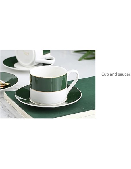 European Style Tea Cup Set Tea Cups and Saucers Sets of 4 Espresso Cups with Gold Trim Porcelain 7 Oz Coffee Cups with Saucers Spoons (Black)