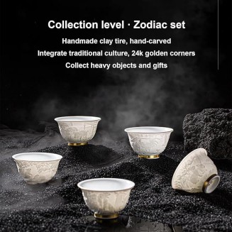 Hand-made Engraving Chinese Zodiac Tea Cups Traditional Ceramic Tea Cup, Tea Set, Kung Fu Tea Cup, Coffee Cup H