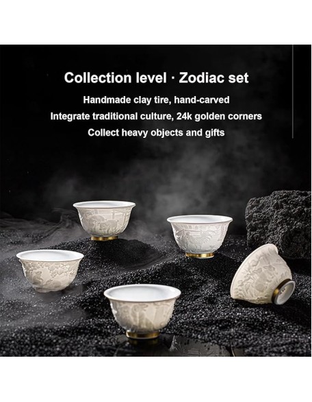 Hand-made Engraving Chinese Zodiac Tea Cups Traditional Ceramic Tea Cup, Tea Set, Kung Fu Tea Cup, Coffee Cup H