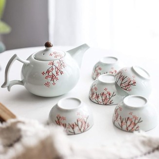 Chinese Porcelain Tea Set, Kung Fu Set with Teapot and Infuser, 5 Cups, Ceramic Service for Adults, Wedding Gift