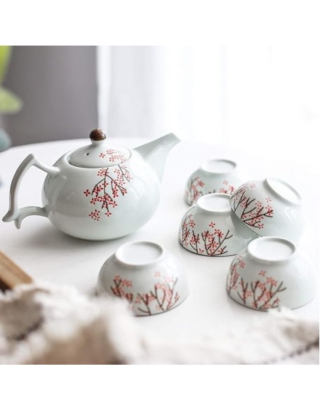 Chinese Porcelain Tea Set, Kung Fu Set with Teapot and Infuser, 5 Cups, Ceramic Service for Adults, Wedding Gift