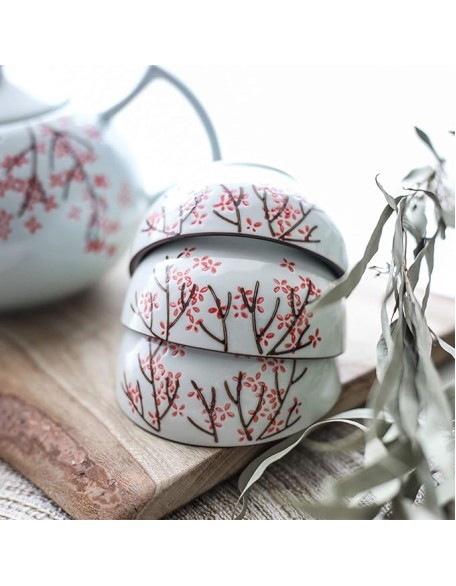 Chinese Porcelain Tea Set, Kung Fu Set with Teapot and Infuser, 5 Cups, Ceramic Service for Adults, Wedding Gift