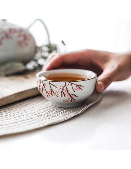 Chinese Porcelain Tea Set, Kung Fu Set with Teapot and Infuser, 5 Cups, Ceramic Service for Adults, Wedding Gift