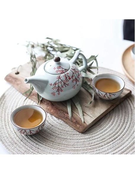 Chinese Porcelain Tea Set, Kung Fu Set with Teapot and Infuser, 5 Cups, Ceramic Service for Adults, Wedding Gift