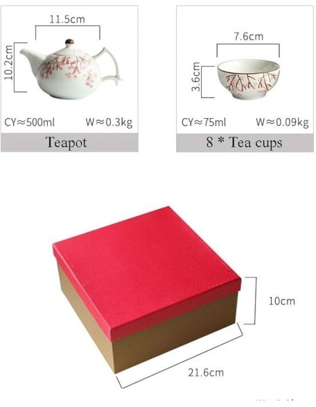 Chinese Porcelain Tea Set, Kung Fu Set with Teapot and Infuser, 5 Cups, Ceramic Service for Adults, Wedding Gift