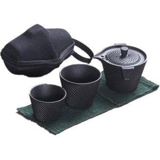 Ceramic Kung Fu Tea Set Travel Bag Teaware Pottery One Teapot and Two Teacups Portable Tea Pot and Cup Set