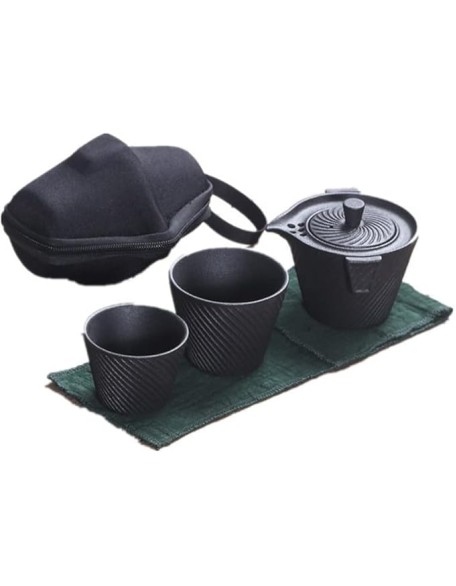 Ceramic Kung Fu Tea Set Travel Bag Teaware Pottery One Teapot and Two Teacups Portable Tea Pot and Cup Set