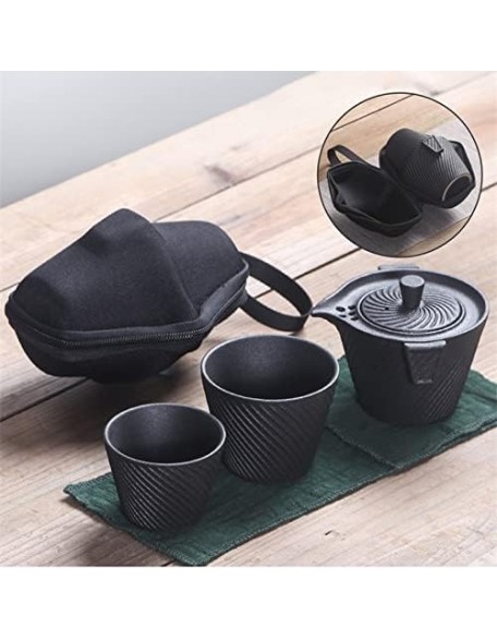 Ceramic Kung Fu Tea Set Travel Bag Teaware Pottery One Teapot and Two Teacups Portable Tea Pot and Cup Set