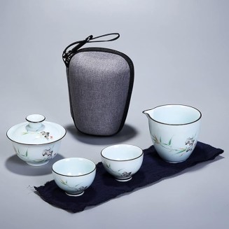 Tea Set Ceramic Portable Teapot Set Travel Gaiwan Tea Cups of Tea Ceremony Teacup Fine Gift with Travel Bag