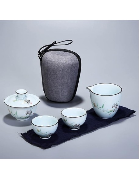 Tea Set Ceramic Portable Teapot Set Travel Gaiwan Tea Cups of Tea Ceremony Teacup Fine Gift with Travel Bag