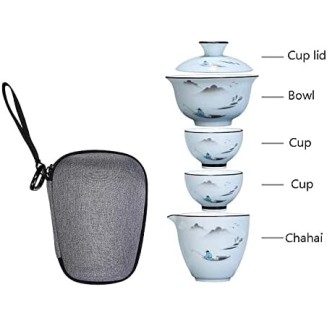 Tea Set Ceramic Portable Teapot Set Travel Gaiwan Tea Cups of Tea Ceremony Teacup Fine Gift with Travel Bag
