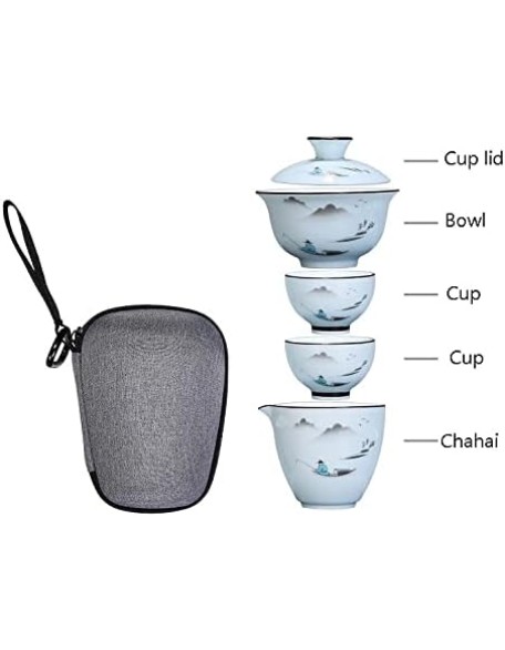 Tea Set Ceramic Portable Teapot Set Travel Gaiwan Tea Cups of Tea Ceremony Teacup Fine Gift with Travel Bag