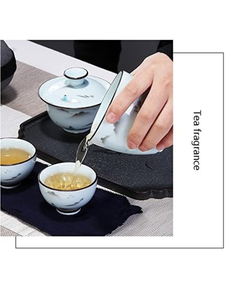 Tea Set Ceramic Portable Teapot Set Travel Gaiwan Tea Cups of Tea Ceremony Teacup Fine Gift with Travel Bag