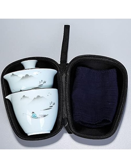 Tea Set Ceramic Portable Teapot Set Travel Gaiwan Tea Cups of Tea Ceremony Teacup Fine Gift with Travel Bag