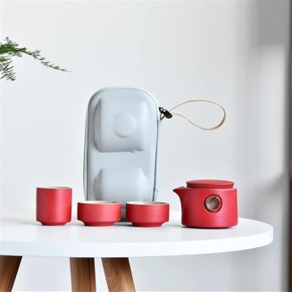Tea Set Ceramic Portable Teapot Outdoor Travel Gaiwan Kettle Office Teacups TeaSet Dinkware Office (Blue 9.3 * 8.5cm) (Red 9.3 * 8.5cm)