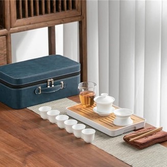 Portable Travel Kungfu Tea Set, Ceramic Tea Cup Set, Travel Tea Set with Travel Bag Beautiful Tea Setgood Business s Handmade Porcelain Teapot Cup Set with Tea Tray,B