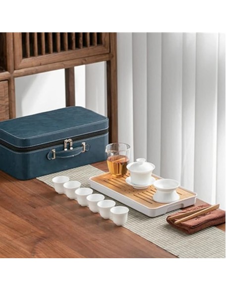 Portable Travel Kungfu Tea Set, Ceramic Tea Cup Set, Travel Tea Set with Travel Bag Beautiful Tea Setgood Business s Handmade Porcelain Teapot Cup Set with Tea Tray,B