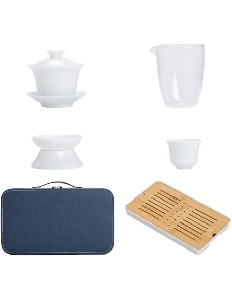 Portable Travel Kungfu Tea Set, Ceramic Tea Cup Set, Travel Tea Set with Travel Bag Beautiful Tea Setgood Business s Handmade Porcelain Teapot Cup Set with Tea Tray,B