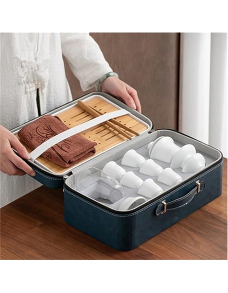 Portable Travel Kungfu Tea Set, Ceramic Tea Cup Set, Travel Tea Set with Travel Bag Beautiful Tea Setgood Business s Handmade Porcelain Teapot Cup Set with Tea Tray,B