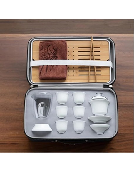 Portable Travel Kungfu Tea Set, Ceramic Tea Cup Set, Travel Tea Set with Travel Bag Beautiful Tea Setgood Business s Handmade Porcelain Teapot Cup Set with Tea Tray,B