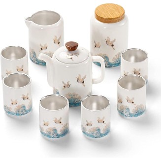 Porcelain Tea Set, Chinese Tea Set, Ceramic Teapot, Tea Canister, 6 Tea Cups, for Home Outdoor High-end Gift Box with Lid