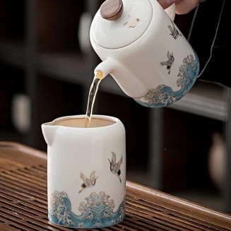 Porcelain Tea Set, Chinese Tea Set, Ceramic Teapot, Tea Canister, 6 Tea Cups, for Home Outdoor High-end Gift Box with Lid