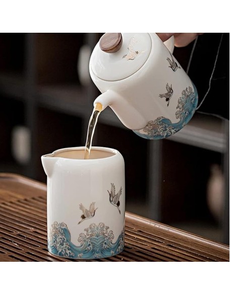 Porcelain Tea Set, Chinese Tea Set, Ceramic Teapot, Tea Canister, 6 Tea Cups, for Home Outdoor High-end Gift Box with Lid