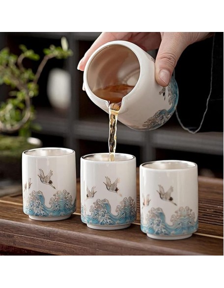 Porcelain Tea Set, Chinese Tea Set, Ceramic Teapot, Tea Canister, 6 Tea Cups, for Home Outdoor High-end Gift Box with Lid