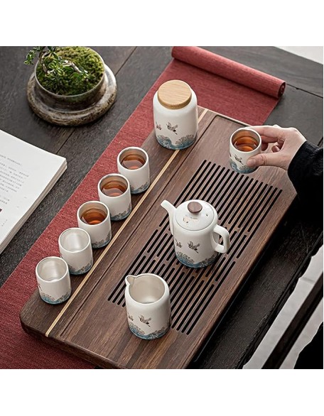 Porcelain Tea Set, Chinese Tea Set, Ceramic Teapot, Tea Canister, 6 Tea Cups, for Home Outdoor High-end Gift Box with Lid