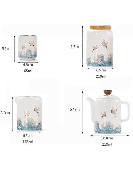 Porcelain Tea Set, Chinese Tea Set, Ceramic Teapot, Tea Canister, 6 Tea Cups, for Home Outdoor High-end Gift Box with Lid