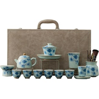 Blue and white porcelain Kung Fu tea set, light luxury high-end teapot-14 head set