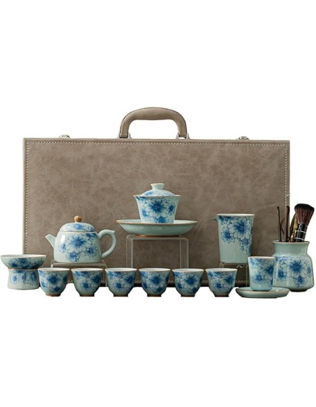 Blue and white porcelain Kung Fu tea set, light luxury high-end teapot-14 head set