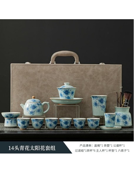 Blue and white porcelain Kung Fu tea set, light luxury high-end teapot-14 head set