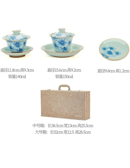 Blue and white porcelain Kung Fu tea set, light luxury high-end teapot-14 head set