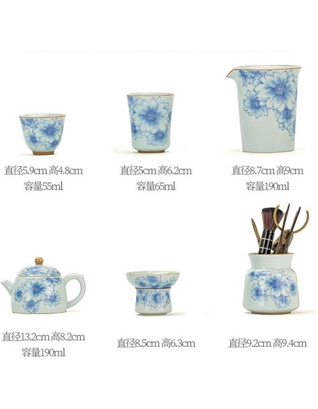 Blue and white porcelain Kung Fu tea set, light luxury high-end teapot-14 head set